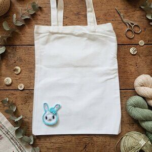 Handmade Crochet Rabbit Patch Tote Bag New